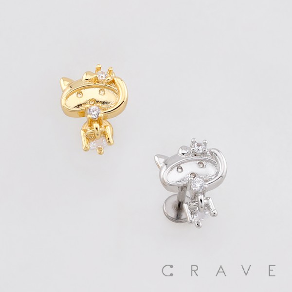 MULTI CZ CARTOON CAT PUSHIN (THREADLESS) 316L SURGICAL STEEL LABRET SET
